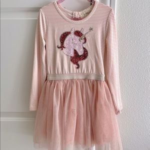 Girls Unicorn Party Dress Long Sleeved Size 5-6 Great Condition